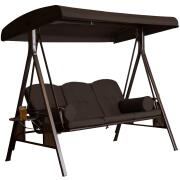 BAKAJI  Κούνια Κήπου Ίμπιζα 3 Θέσεων με Σκίαστρο Μαξιλάρια και Πτυσσόμενους Δίσκους Καφέ  02828216