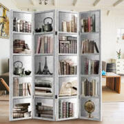 BAKAJI  Παραβάν 4 Πάνελ με Εκτύπωση Μπρος-Πίσω Βιβλιοθήκη Διαχωριστικό 180x160cm  02832769