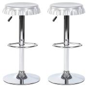 BAKAJI  Σετ 2 Σκαμπό Μπαρ Κουζίνας Καθίσματα Σχήμα Καπάκι Μπουκαλιού Περιστρεφόμενο Σκαμπό Ασημί  02832793