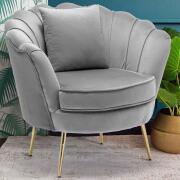 BAKAJI  Πολυθρόνα Καρέκλα Χαλάρωσης Υφασμάτινη Βελούδο και Μέταλλο Επενδυμένη Μοντέρνος Σχεδιασμός Γκρι  02838279