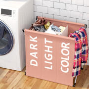 BAKAJI Καλάθι Απλύτων 3 Διαμερισμάτων Πτυσσόμενο Μεταλλικό και Υφασμάτινο Ταούπ  02839080