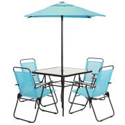 Shally Dogan  Σετ Τραπεζαρίας 6 Τεμαχίων για Κήπο με Ομπρέλα και 4 Πτυσσόμενες Καρέκλες Γαλάζιο  02840503