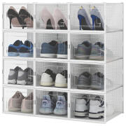 BAKAJI  Σετ 12 τεμαχίων κουτιά αποθήκευσης παπουτσιών στοιβαζόμενα 35x25x19cm εξοικονόμηση χώρου για παπούτσια  02840737
