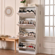 BAKAJI  Ντουλάπα παπουτσιών 4 φύλλων με ράφια διπλού βάθους, λευκό γυαλιστερό 59x169 εκ.  02841094