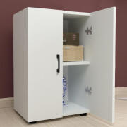 PRATIKO  Πολυχρηστικό Έπιπλο με 2 Πόρτες και 2 Ράφια σε Λευκό Ξύλο με Μαύρες Λαβές 49x32x74εκ 02842027