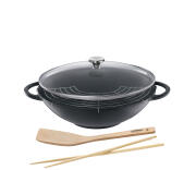 Kuchenprofi Wok με Γυάλινο Καπάκι 36cm Μαύρο Premium με Αξεσουάρ Provence -Σετ 5 Τεμαχίων