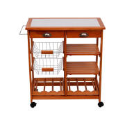 HOMCOM Ξύλινο Τρόλεϊ Κουζίνας με 4 Ράφια και 2 Συρτάρια 74 x 37 x 75 cm  05-0020