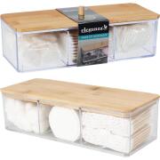 ARTELIBRE Θήκη Οργάνωσης Καλλυντικών Με 3 Τμήματα Και Μπαμπού Καπάκι Φυσικό/Διάφανο Πλαστικό/Ξύλο 23x9.5x6.5cm