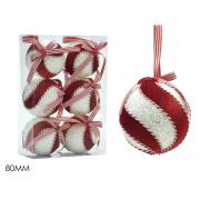 ARTELIBRE Μπάλα με διακόσμηση λευκό/κόκκινο Βελούδο Φ8cm σετ 6τμχ σε 3 σχέδια