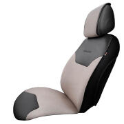 Otom Ημικάλυμμα "Exclusive" Από Λινό Ύφασμα Με Δερματίνη Μπέζ - Μαύρο