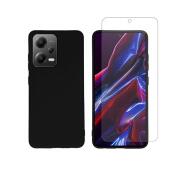 Vivid Set Silicone Matte Case + Tempered Glass Poco X5/Note 12 5G Black
