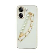 Vivid Silicone Case Pearl Chain Holder Redmi 13C White/Gold