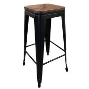 ARTELIBRE Σκαμπό Bar Βιομηχανικού Τύπου Vintage SILANO II Μαύρο Ματ/Καφέ Μέταλλο/Ξύλο 42x42x76cm