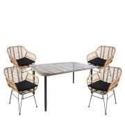 ArteLibre Σετ Τραπεζαρία Κήπου Annius Φυσικό/Μαύρο Μέταλλο/Rattan/Γυαλί Με 4 Καρέκλες 14990297