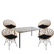 ArteLibre Σετ Τραπεζαρία Κήπου Annius Φυσικό/Μαύρο Μέταλλο/Rattan/Γυαλί Με 4 Καρέκλες 14990309