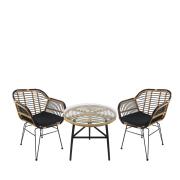 ArteLibre Σετ Τραπεζαρία Κήπου Arellus Φυσικό/Μαύρο Μέταλλο/Rattan/Γυαλί Με 2 Καρέκλες 14990333