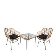ArteLibre Σετ Τραπεζαρία Κήπου Antius Φυσικό/Μαύρο Μέταλλο/Rattan/Γυαλί Με 2 Καρέκλες 14990336