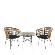 ArteLibre Σετ Τραπεζαρία Κήπου Appius Φυσικό/Μαύρο Μέταλλο/Rattan/Γυαλί Με 2 Καρέκλες 14990343