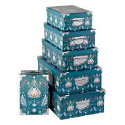 5Five Simply Smart Σετ 6  Κουτιών με Μεταλλικές Γωνίες Box'n Peace 48 x 33,5 x 16 cm Πετρόλ 205570