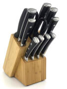 Ανοξείδωτα Μαχαίρια και Βάση από Μπαμπού & Ξύλο - Σετ 12 Τεμαχίων