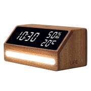 LIFE Ξύλινο ψηφιακό θερμόμετρο / υγρόμετρο εσωτερικού χώρου με ρολόι, ξυπνητήρι και φωτάκι νυκτός LIFE LUNA