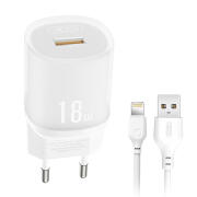 XO Universal Φορτιστής με 1 έξοδο USB-A και Lightning 18W XO L157 Λευκός