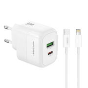 XO Φορτιστής Universal με 2 Εξόδους 1xUSB-A και 1xUSB-C 8-Pin EU PD20 και QC18W L137 Λευκός