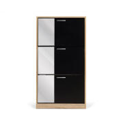 Ξύλινη Παπουτσοθήκη με 3 Διαμερίσματα και Καθρέπτη 60 x 24 x 113 cm Χρώματος Μαύρο - Καφέ Ανοιχτό Idomya 30088523