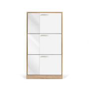 Ξύλινη Παπουτσοθήκη με 3 Διαμερίσματα και Καθρέπτη 60 x 24 x 113 cm Χρώματος Λευκό - Καφέ Ανοιχτό Idomya 30088524