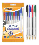 BIC στυλό διαρκείας Cristal Original με μύτη 1mm μπλε μαύρο κόκκινο & πράσινο 10τμχ