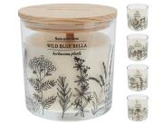 Αρωματικό Κερί CC5072870 Σε γυάλινο δοχείο με ξύλινο καπάκι 10 x 10 cm, σε 4 επιλογές σχεδίου και αρώματος, lemon ginger, pomegramate noir, wild blue bella, lilac blossom.