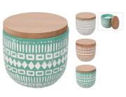 Κερί Pampa HZ1954270 Σε τσιμεντένιο δοχείο με Ethnical design και ξύλινο καπάκι, 10 x 9 cm, σε 3 επιλογές χρώματος, soft turqoise, grey, light brown.