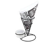 FOODTRUCK Σετ σερβιρίσματος για τηγανιτές πατάτες 22275542 Μεταλλική βάση, 5 χάρτινες σακούλες, κεραμικό μπωλ σάλτσας, 17 x 17,5 x 13 cm