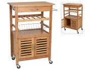 Τρόλεϊ τακτοποίησης και αποθήκευσης κουζίνας με Ράφια, Συρτάρια και Ντουλάπια, από ξύλο Bamboo, 36x60x88cm