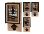 Aνοιχτήρι μπουκαλιών τοίχου με δοχείο συλλογής καπακιών, Ξύλινο, με διαστάσεις 15.5x8.3x30cm, σε 3 επιλογές σχεδίου