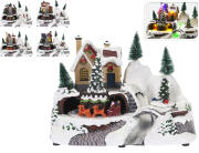 Χριστουγεννιάτικο διακοσμητικό χωριό με φωτισμό, κίνηση και διαστάσεις 24x15.7x17cm, σε 4 επιλογές σχεδίου