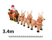 Χριστουγεννιάτικος φουσκωτός Άγιος Βασίλης με έλκηθρο με φωτισμό LED, 34x8.2x13.3cm