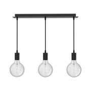 XANLITE Κρεμαστό φωτιστικό με 3 μαύρα μεταλλικά ντουι, βάση E27, ρυθμιζόμενο καλώδιο 150cm, IP20