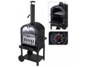 Ψησταριά πίτσας BBQ κάρβουνου Vaggan (X85300070) Με καμινάδα και θερμόμετρο, Πέτρα μαγειρέματος, Σχάρα, Λαβές και πόδια στήριξης με 2 τροχούς, Βάση τακτοποίησης, Μεταλλική, 67 x 47.5 x 156 cm