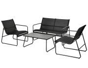 Σετ Κήπου & Βεράντας με Τραπέζι, Διθέσιο Καναπέ και 2 Πολυθρόνες - Μέταλλο/Γυαλί/Πολυεστέρας - Black