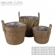 Natural Living Σετ Ψάθινα Καλάθια Αποθήκευσης 3 τμχ. 26x27 / 32x34 / 36x38 cm 54781