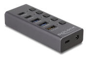 DELOCK USB hub 64248 με διακόπτες 5x θυρών 5Gbps USB/USB-C σύνδεση γκρι