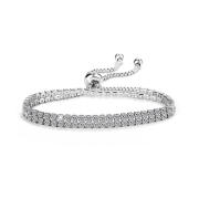 Philip Jones Βραχιόλι Χρώματος Ασημί με Δύο Σειρές από Κρύσταλλα Swarovski®