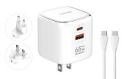 LDNIO φορτιστής τοίχου Q2617 με καλώδιο USB-C EU/UK/US βύσμα USB/USB-C 65W GaN λευκός
