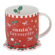 Ladelle Κούπα 350ml και Σουβέρ Κόκκινη Santa'S Favourite Mug   Festive Fun Πορσελάνη