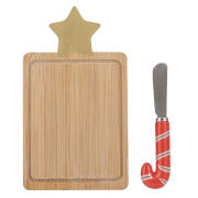 Ladelle Πιατέλα Μπαμπού 19x11cm και Μαχαίρι Τυριού Festive Fun-  Σετ 2 Τεμαχίων