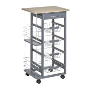 HOMCOM Πολυλειτουργικό Ξύλινο Τρόλεϊ Κουζίνας 83 x 47 x 37 cm Χρώματος Γκρι  801-121V01CG