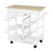 HOMCOM Ξύλινο Τρόλεϊ Κουζίνας με 2 Ράφια και 3 Συρτάρια 92 x 37 x 82 cm  801-158
