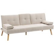 Ανακλινόμενος καναπές-κρεβάτι 3 θέσεων HOMCOM με επένδυση από λινό εφέ και πτυσσόμενο τραπεζάκι, μπεζ 833-663BG