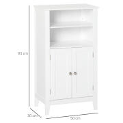 Ντουλάπα μπάνιου kleankin με ρυθμιζόμενα ράφια και ντουλάπι 2 θυρών σε λευκό ξύλο, 50x30x93cm 834-311